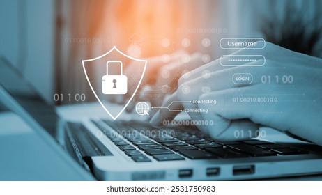 Concept of cyber security, secure access to user's personal information, information security and encryption, secure Internet access, cybersecurity. Cyber security network. Data protection concept.