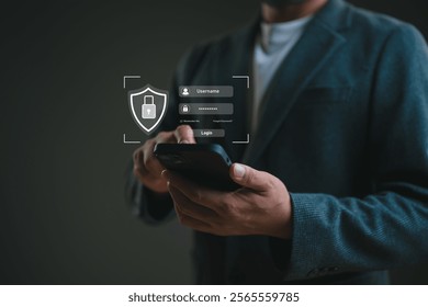 Concept of cyber security, secure access to user's personal information, information security and encryption, secure Internet access, cybersecurity. Cyber security network. Data protection concept.