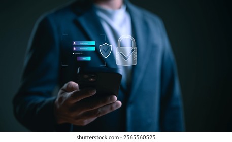 Concept of cyber security, secure access to user's personal information, information security and encryption, secure Internet access, cybersecurity. Cyber security network. Data protection concept.