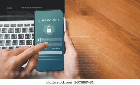 Concept of cyber security, secure access to user's personal information, information security and encryption, secure Internet access, cybersecurity. Cyber security network. Data protection concept.
