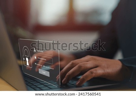 Concept of cyber security, user type login, and password, keeping user personal data safe, encryption, secure internet access, cyber security.