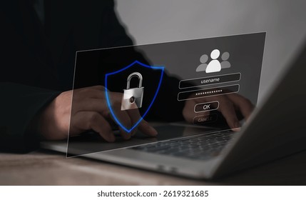 Concept of Cybersecurity, Digital Data Protection, User Privacy, Encryption, and Secure Internet Access. Illustration with Screen Padlock Icon Emphasizing Privacy, Safety, and Protection	