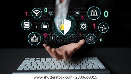 Concept of Cybersecurity with Digital Shield and Data Protection Iconography for Modern Technology Themes