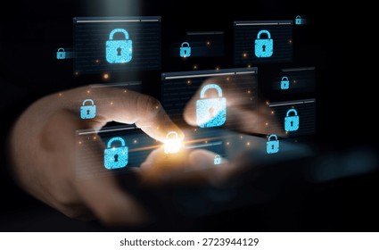 Concept of cybersecurity and a secure network. Multiple layers of data encryption and firewall protection in browsers ensure online privacy and safety from cyber threats. Parse