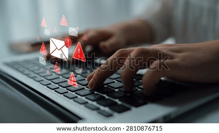 Concept of a cybersecurity warning for unsafe email communication. This alert signifies a phishing attack, spam, or malware risk that requires immediate attention to prevent fraud. Parse
