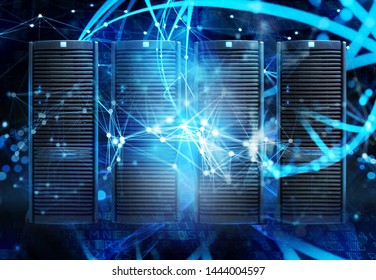 Concept of a data center room with database server and network effects. - Powered by Shutterstock - Get 15% off with code: PIKWIZARD15