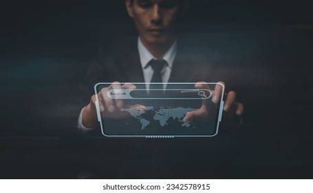 The concept of data search and engine optimization, a man searching information on an internet network