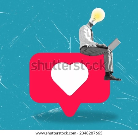 The concept of dating or love correspondence on the Internet. A man with a light bulb instead of a head. The concept of communication in social networks.