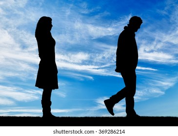 Concept Of Deceit And Betrayal. Silhouette Man Leaves From The Woman To His Mistress