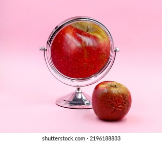 Concept Of Deception, Mask, Effort To Achieve Results, Maintain Composure Depicted With A Spoiled Apple On The Back