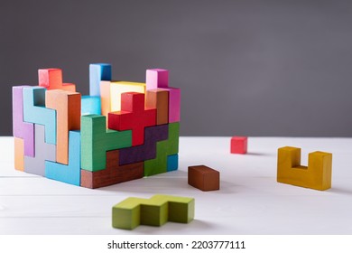 Concept of decision making process, creative, logical thinking. Geometric shapes in different colors. Choose correct answer. Logical tasks. Conundrum, find the missing piece of the proposed. - Shutterstock ID 2203777111