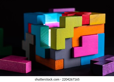 Concept of decision making process, creative, logical thinking. Geometric shapes in different colors. Logical tasks. Conundrum.	