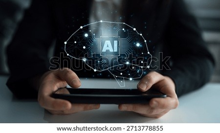 A concept of a deep learning neural network. The AI processor acts as the core of a digital brain, representing the complex algorithms and connections of machine learning. Parse