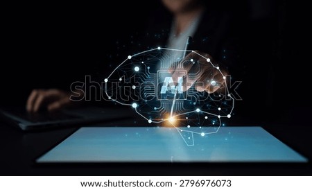 A concept of a deep learning neural network. The AI processor acts as the core of a digital brain, representing the complex algorithms and connections of machine learning. Parse