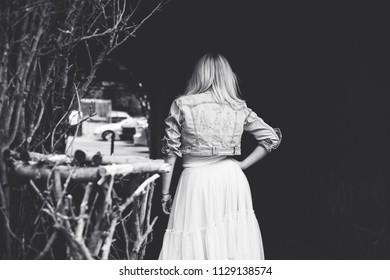 Concept of depression is despondency and sadness. Problems with women. The concept of fear and horror. Lonely sad simple woman in confusion