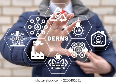 Concept of DERMS Distributed Energy Resource Management System. Electrical Energy Production Ecology Technology.