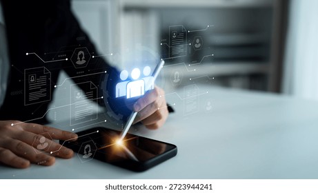 Concept of a digital human resources platform for workforce management. An applicant tracking system helps in team building by organizing employee and candidate profiles. Parse