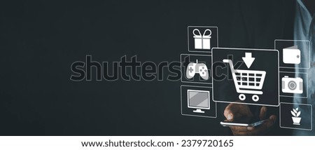 Concept for digital marketing,online business.,Businessman using smartphone for shopping idea for shopping online,E-commerce,Home delivery,supermarket,O2O marketing,B2B,B2C.