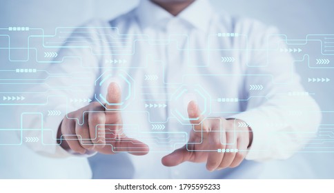 Concept of digital security and private data access by use fingerprint scanner.Fingerprint Biometric Digital Scan Technology