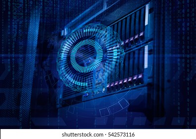 concept of disk storage data center. Information technology and database on technological background