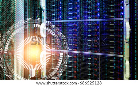 Concept of disk storage data center with information technology and database on technological background hologram. Big data concept.
