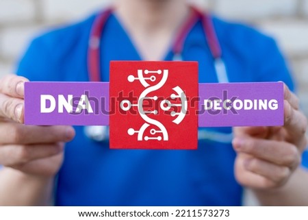 Concept of DNA decoding sequence. Genetic engineering, genome map decoding. Decoding DNA human spiral. Medicine, biology, chemistry and molecular research. CRISPR gene editing.