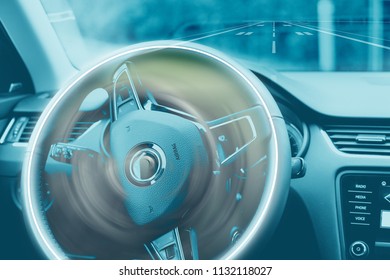 Concept of the double exposure of autonomous drive, drive by yourself. - Shutterstock ID 1132118027