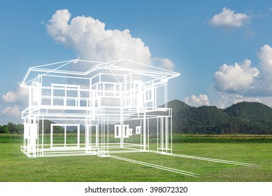 Concept Of Dream House On Green Grass Filed