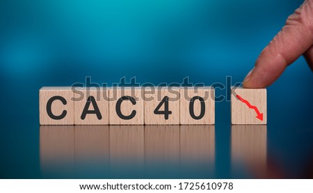 Concept of economic crash with cac 40 drop on wooden cubes
