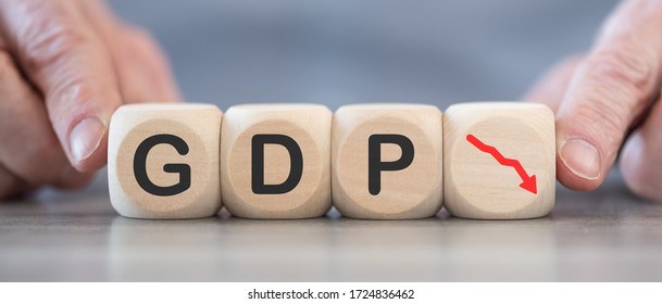 Concept Of Economic Crash With GDP Drop On Wooden Cubes