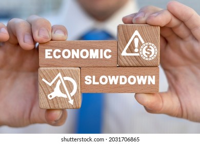 Concept Of Economic Slowdown. Economy Crisis And Stagnation. Recession. Negative Scenario Of Economic Development.