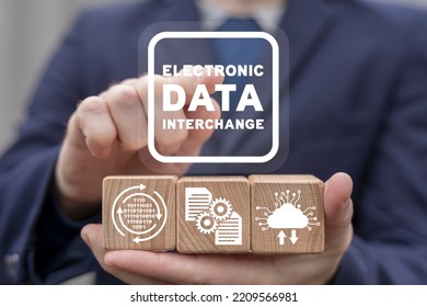 Concept Of EDI Electronic Data Interchange Software System. Process Paper To Paperless Digital Paperwork Exchange Between Device. Business Electronically Communicating Information. EDI Technology.