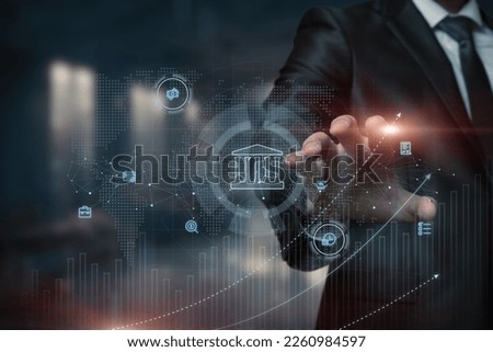 Concept of efficient work with internet banking on virtual screen.