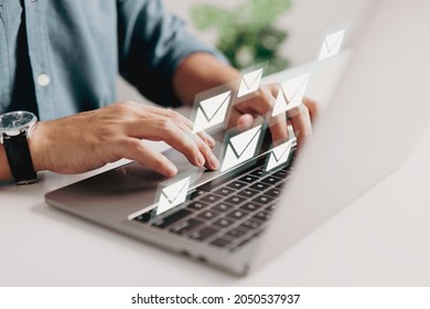 The concept of email marketing is when a corporation sends out many e-mails or digital newsletters to its customers. - Shutterstock ID 2050537937