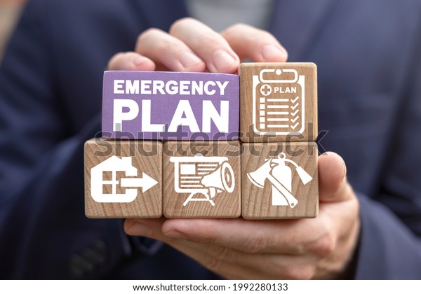 Concept of Emergency Preparedness Plan. Business\
Evacuation Training concept. Emergency preparedness instructions\
for safety.