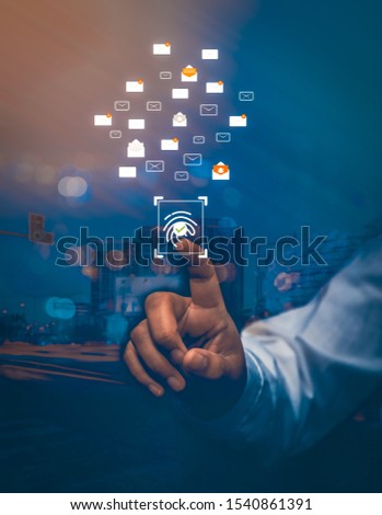 Concept of encryption of emails, data security by fingerprint, protection and authentication.