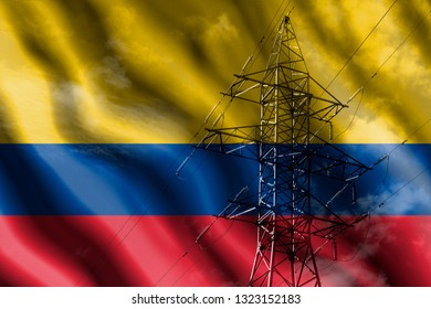 The concept of energy independence. High-voltage transmission line on the background of the flag of Colombia. - Powered by Shutterstock