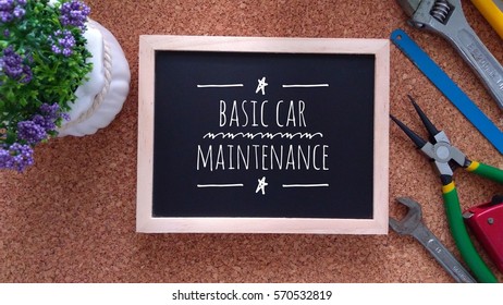 Concept Of Engineering. Blackboard With Engineering Tools. Basic Car Maintenance