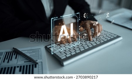 Concept of an enterprise Artificial Intelligence platform. The system integrates with various business processes like data analysis, cloud computing, and automation for growth. Parse