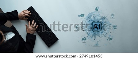 Concept of an enterprise Artificial Intelligence solution. A central processor powers machine learning for business automation, innovation, and intelligent data analysis. Parse