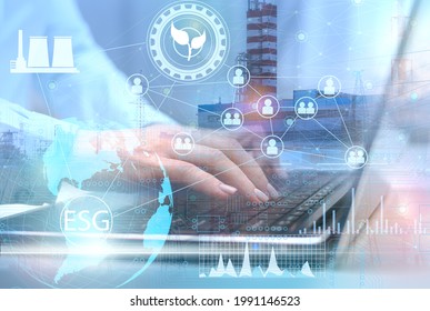 the concept of enterprise management and investing in the ESG system with the aim of increasing the portfolio profitability. Future technologies define you, and you are the whole world - Shutterstock ID 1991146523