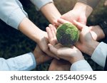 Concept of the Environment World Earth Day. Hands holding green earth, Saving environment, and environmentally sustainable.