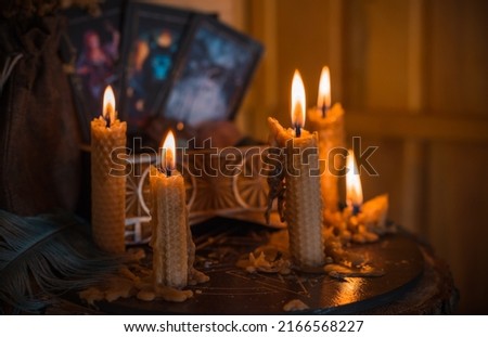 Concept of esoteric, incantation, future predict and paganism, power of wicca, rite on a altar