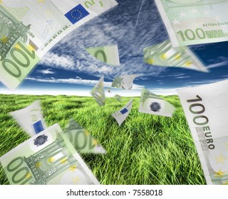 Concept Of Euro Money Or Cash Flow, Either Positive Or Negative.