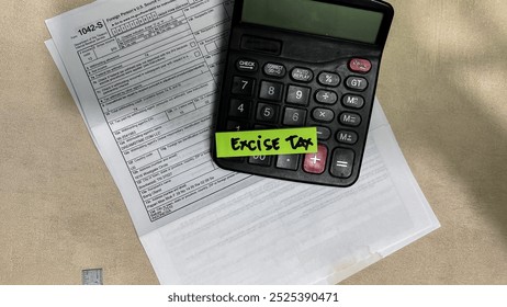 Concept of Excise Tax write on sticky notes isolated on Wooden Table.