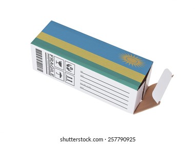 Concept of export, opened paper box - Product of Rwanda