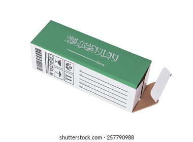Concept of export, opened paper box - Product of Saudi Arabia