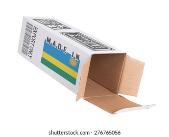 Concept of export, opened paper box - Product of Rwanda