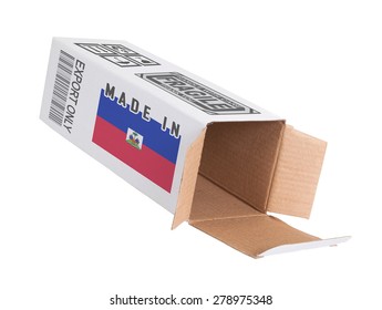 Concept of export, opened paper box - Product of Liechtenstein