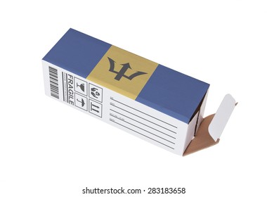 Concept of export, opened paper box - Product of Barbados